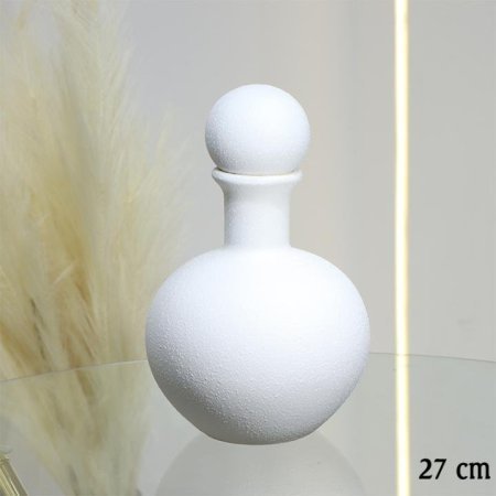 فازة جبص ابيض 27سم مدور غطا طابة EL10/18 =ط56