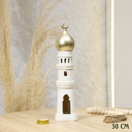 شمعدان شمع شكل مأذنة 30سم جبص بيج وذهبي EL95/1 =ط58
