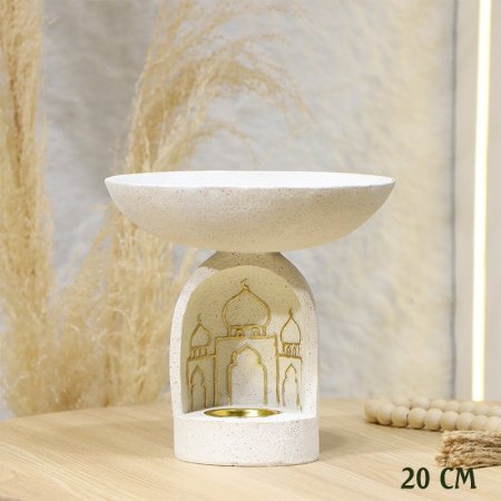 مضيفة مدور 20سم جبص بيج  قاعدة مبخرة فحم مرسم مسجد ذهبي EL95/6 =ط58