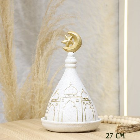 مضيفة جبص بيج 27سم شكل طاجن مرسم مسجد ذهبي EL95/7 =ط58