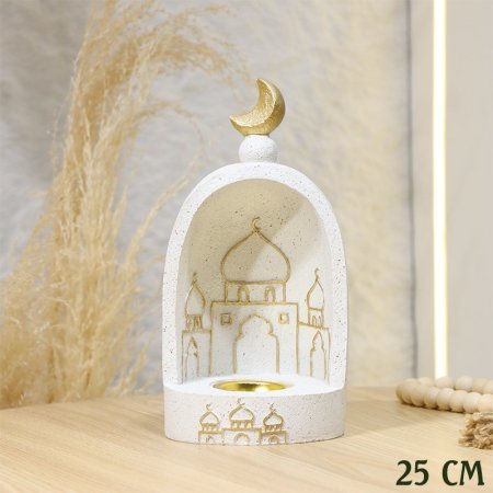 مبخرة فحم جبص بيج 25سم بيضاوي مرسم مسجد مسكة هلال ذهبي  EL95/9 =ط58