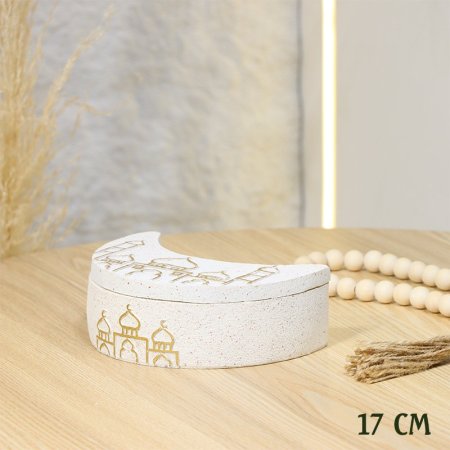 مضيفة جبص بيج 17سم شكل هلال مرسم مسجد ذهبي EL95/12 =ط58