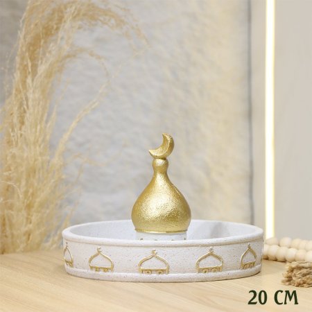 صحن قطايف جبص بيج مدور 20سم مسكة قبة ذهبي EL95/13 =ط58