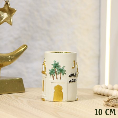 مبخرة فحم جبص طحيني اسطواني 10سم مكتب تقبل الله طاعاتكم ومرسم شجر EL95/14 =ط58