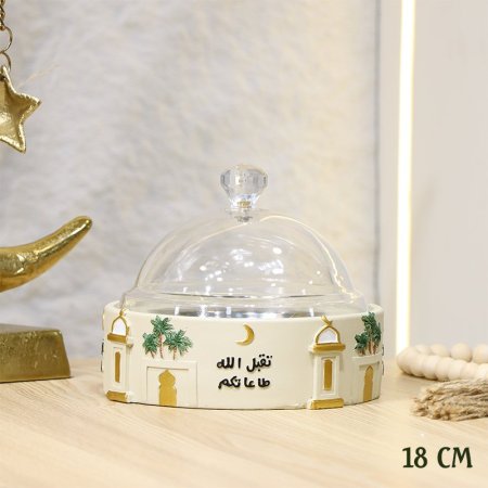 مضيفة جبص طحيني مدور 18سم  مرسم شجر غطا اكرلك EL95/16 =ط58