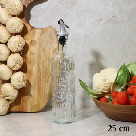 قنينة زيت زجاج 25سم مدور مرسم صبار بوز غطا بلاستك EL130/2 =ط57