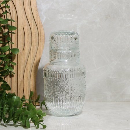 كوز ماء زجاج مزخرف مدور غطا كاسة EL130/3 =ط57