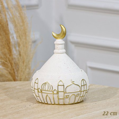 مضيفة جبص بيج 22سم مدور شكل قبة مرسم مسجد ذهبي EL94/3 =رم2