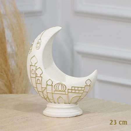 مضيفة جبص ابيض 23سم شكل هلال مرسم مسجد ذهبي برجل EL94/6 =رم2