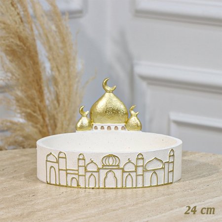 مضيفة بيضاوي 24سم جبص بيج مرسم هلال ذهبي مسكة قبة EL94/8 =رم2