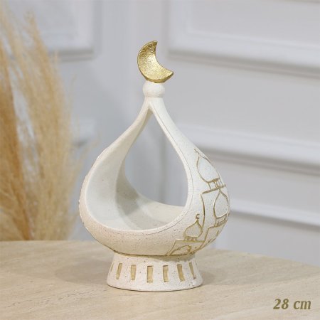 مضيفة جبص بيج 28سم شكل دمعة مرسم مسجد ذهبي برجل EL94/10 =رم2