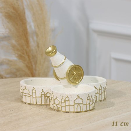 مضيفة مكسرات 3عين مدور 11سم جبص بيج مسكة مدفع رمضان EL94/15 =رم2