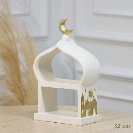 مضيفة جبص بيج 32سم 2طبقة شكل قبة مرسم مسجد ذهبي EL94/27 =رم2