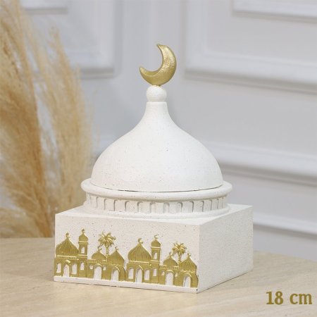 مضيفة مربع 18سم جبص بيج وغطا قبة مرسم مسجد ذهبي EL94/29 =رم2