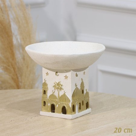 مضيفة مربع 20سم جبص بيج قاعدة مسجد ذهبي اضاءة بطاريات EL94/32 =رم2