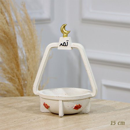 مضيفة تمر مدور 15سم جبص بيج مسكة قوس مرسم تمر EL94/38 =رم2