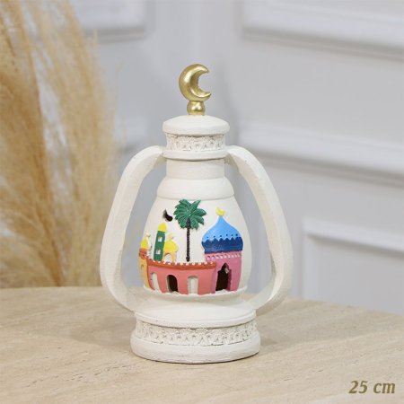 فانوس 25سم بيدين جبص ابيض اضاءة بطاريات مرسم مسجد ملون EL94/47 =رم2