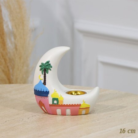 مبخرة فحم 16سم جبص ابيض شكل هلال مرسم مسجد ملون EL94/49 =رم2