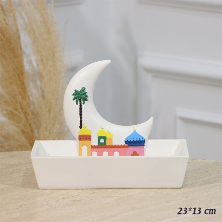 مضيفة مستطيل 23*13سم جبص ابيض مسكة هلال مرسم مسجد ملون EL94/52 =رم2