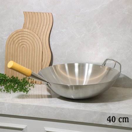 صاجية  مدور 40سم ستانلس ستيل بيد خشب يد طويل EL22/13 =ط57