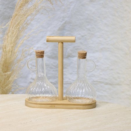 طقم/3 ستاند خشب + 2 مزيتة زجاج محزز عنق طويل EL96/2 =ط57