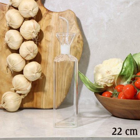 قنينة زيت زجاج 22سم شكل مربع بوز زجاج  EL96/5 =ط57