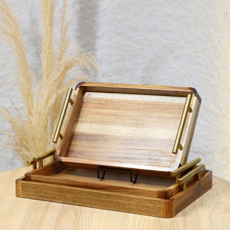 طقم صواني مستطيل/3 خشب حيف عالي يدين مقبض ستانلس ذهبي EL9/4 =ط58