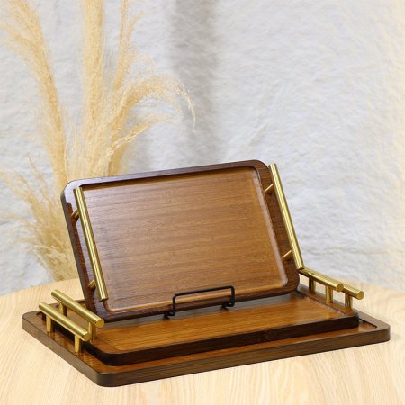 طقم صواني مستطيل/3 خشب يدين مقبض ستانلس ذهبي EL9/5 =ط58