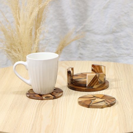 طقم/5 ستاند +4كوستر خشب ريزن مثلثات EL9/7 =ط58