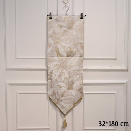 رنر طاولة قماش 180*32سم ابيض موشح بيج EL76/2 =ط58