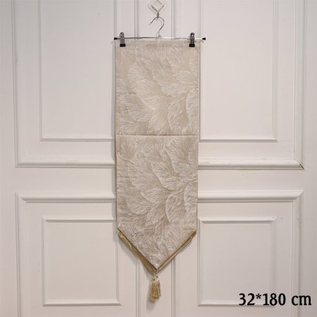 رنر طاولة قماش 180*32سم بيج مرسم ورق ابيض وذهبي EL76/6 =ط58