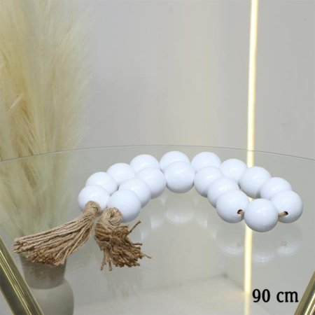 مسبحة ديكور طابات 90سم خشب ابيض مسكة شراشيب EL36/6 =ط56