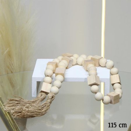 مسبحة ديكور 115سم خشب بيج مربعات مسكة شراشيب EL36/7 =ط56