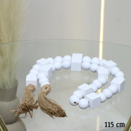 مسبحة ديكور 115سم خشب ابيض مربعات مسكة شراشيب EL36/8 =ط56