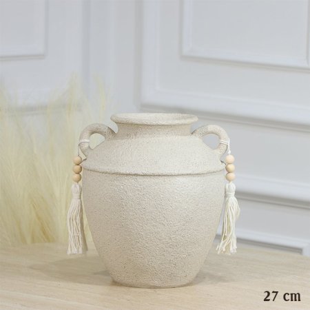 تحفة مدور 27سم جبص سكني فاتح شكل جرة بيدين شرابيش EL17/9 =رم3