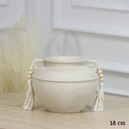 تحفة مدور 18سم جبص سكني فاتح شكل جرة بيدين شرابيش EL17/10 =رم3