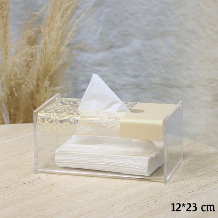بكيت محارم 23*12سم مستطيل اكرلك شفاف وجه بيج مكتب EL45/9 =ط57