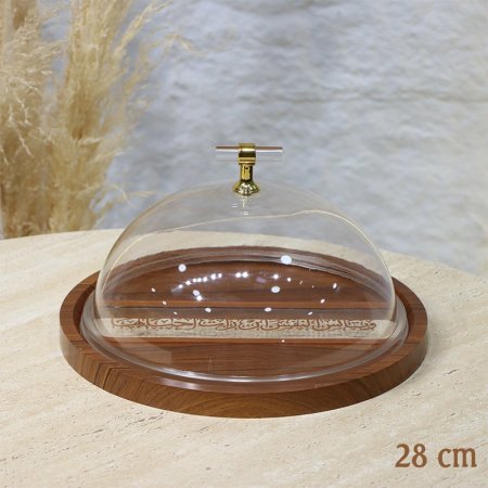 جاط كيك خشب مدور 28سم وجه نصف اكرلك شفاف مسكة كرستال EL45/10 =ط57
