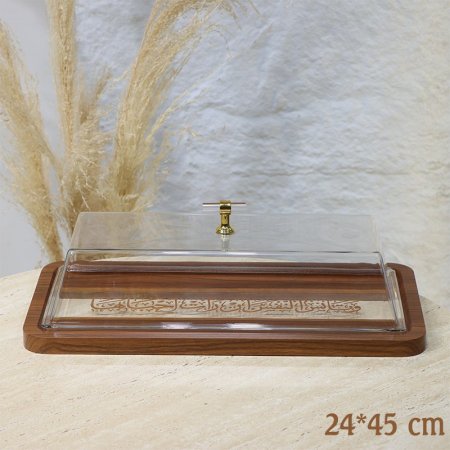 جاط كيك خشب مستطيل 45*24سم وجه نصف اكرلك شفاف مسكة كرستال EL45/11 =ط57