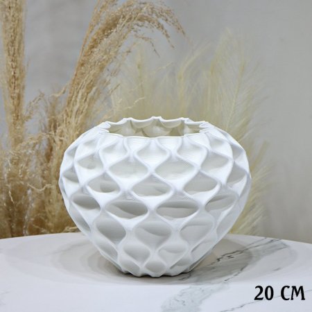 فازة جبص ابيض مدور 20سم شكل مربعات EL33/2 =ط57