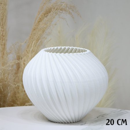 فازة جبص ابيض مدور 20سم شكل محزز EL33/3 =ط57