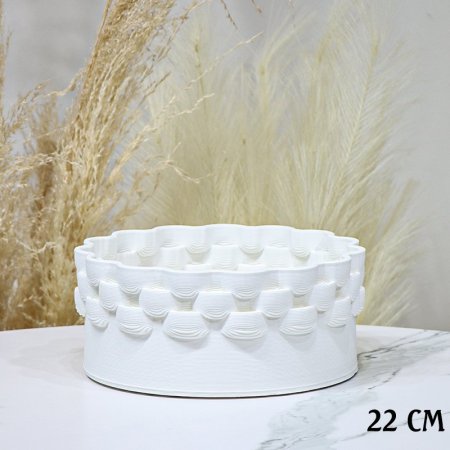 جاط فواكة مدور 22سم جبص ابيض اطار مربعات EL33/6 =ط57