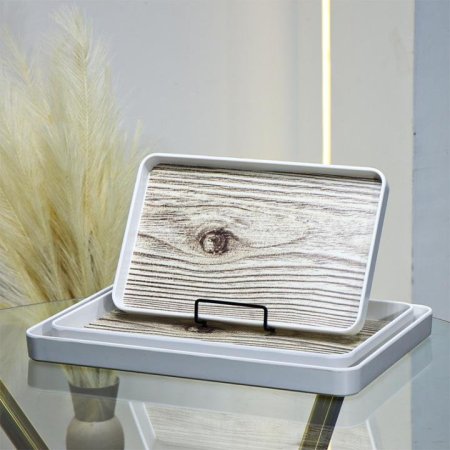 طقم صواني /3 بلاستك مستطيل ابيض وجه خشبي غامق EL118/7 =ط56