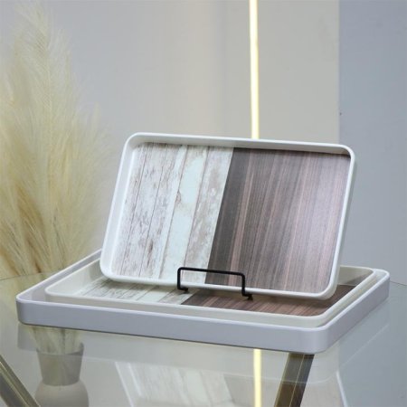 طقم صواني /3 بلاستك مستطيل ابيض وجه خشبي قهوة EL118/8 =ط56