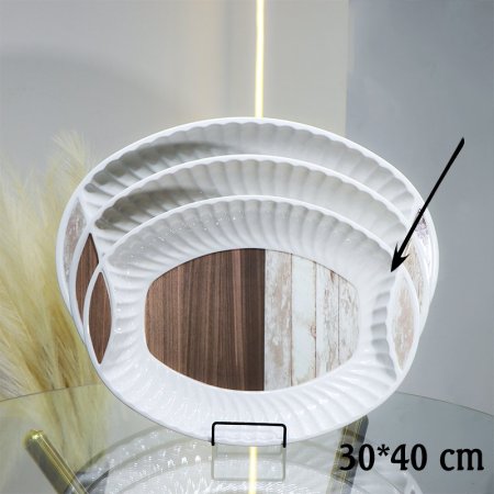 صينية بيضاوي بلاستك 40*30سم وجه خشبي قهوة اطار محزز  EL118/9 =ط56