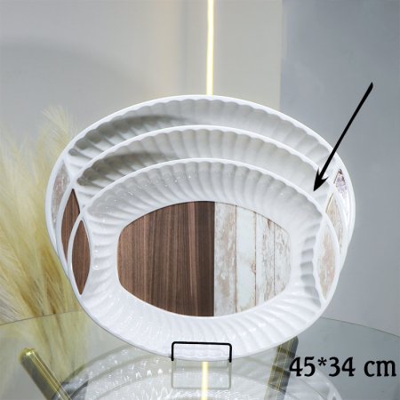 صينية بيضاوي بلاستك 45*34سم وجه خشبي قهوة اطار محزز  EL118/10 =ط56