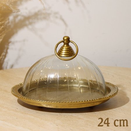 جاط كيك بيضاوي 24سم 8239121 غطا زجاج قاعدة نحاس هندي %ه10