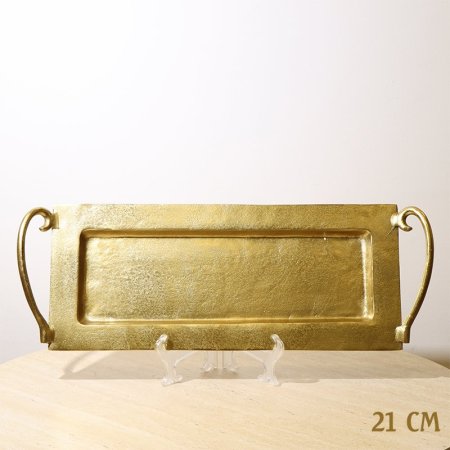 صينية مستطيل جور 50*21سم 8239137 نحاس ذهبي بيدين قوس %ه10