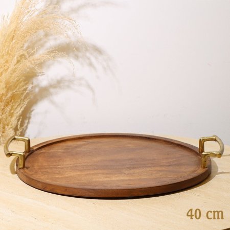 صينية مدور 40سم خشب هندي 8239140 بيدين مقبض %ه10