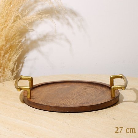 صينية مدور 27سم خشب هندي 8239141 بيدين مقبض %ه10